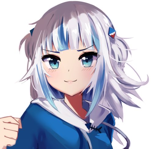 1girl bangs blue_eyes blue_hair blunt_bangs clenched_hand dayshiart gawr_gura hololive hololive_english hood hoodie light_blush looking_at_viewer lowres multicolored_hair solo streaked_hair two_side_up upper_body v-shaped_eyebrows virtual_youtuber white_background