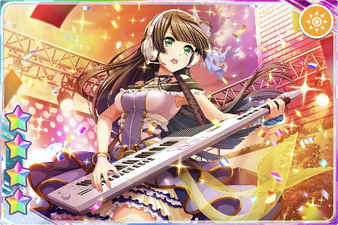 1girl black_hair blush d4dj dress green_eyes keyboard_(instrument) long_hair togetsu_rei