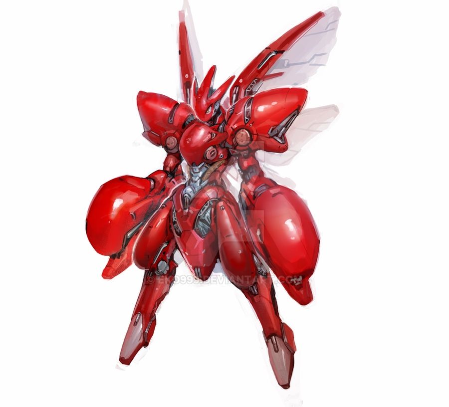 deviantart_username eko999 english_commentary floating gen_2_pokemon grey_eyes insect_wings looking_ahead mecha mechanical_wings mechanization no_humans pokemon scizor solo watermark white_background wings