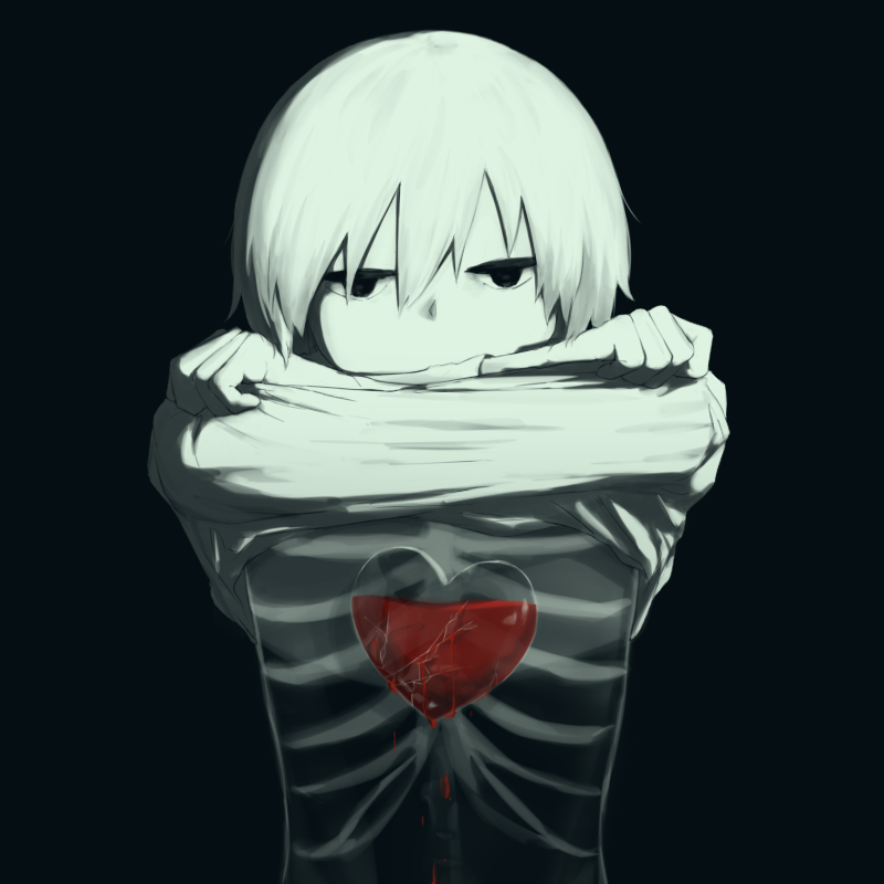 1boy avogado6 black_background black_eyes broken_heart covered_mouth hair_between_eyes hands_up jitome lifted_by_self long_sleeves looking_at_viewer male_focus original pale_skin shirt shirt_lift short_hair simple_background solo undressing upper_body white_hair white_skin