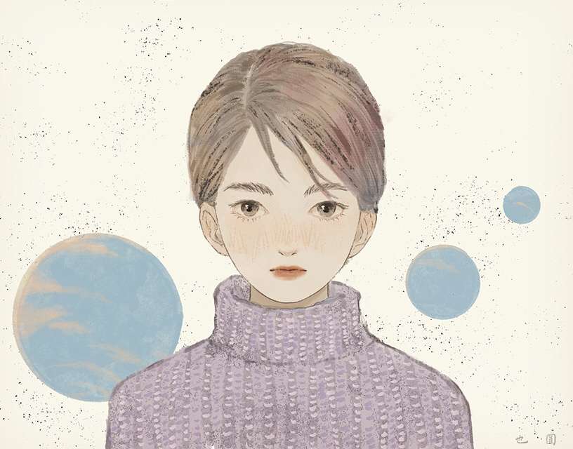 1girl brown_eyes brown_hair circle expressionless looking_at_viewer original short_hair solo sweater turtleneck turtleneck_sweater upper_body yeyuan33