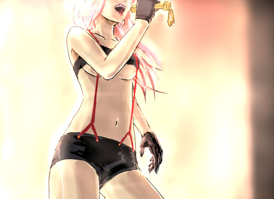 macross macross_frontier microphone navel sheryl_nome solo suspenders underboob yutori_(clockwork_chicken)