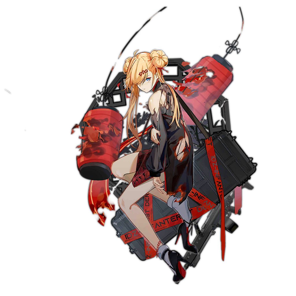 1girl ahoge bangs bare_shoulders black_dress black_footwear blonde_hair blue_eyes china_dress chinese_clothes closed_mouth collar collared_dress damaged double_bun dress from_side full_body girls_frontline grey_legwear hair_between_eyes hair_bun hair_ornament hair_over_one_eye long_hair looking_at_viewer mg36_(girls_frontline) mole mole_under_eye nail_polish nunuan official_alternate_costume official_art red_nails see-through see-through_sleeves shoes single_shoe socks solo standing suitcase torn_clothes torn_dress transparent_background