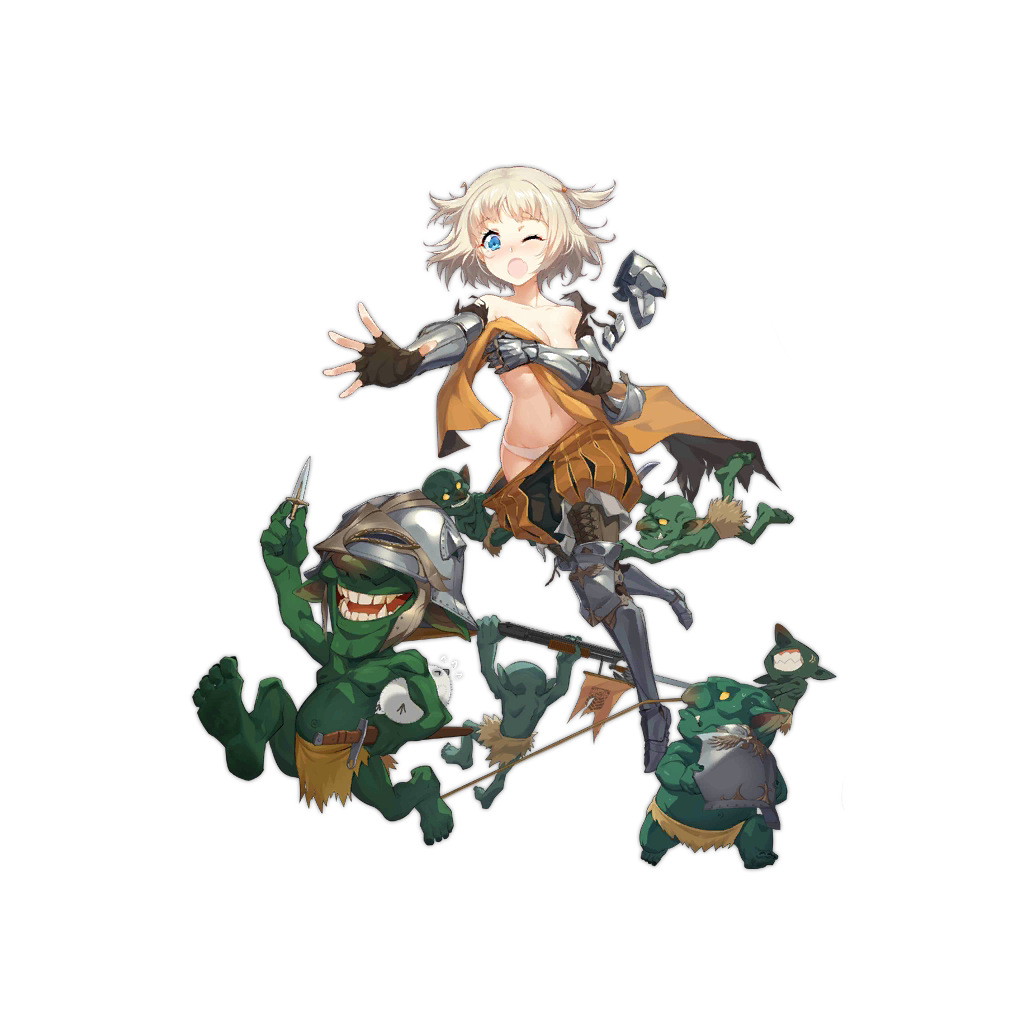 1girl 6+boys armor armored_boots artist_request bayonet bird blonde_hair blue_eyes boots breastplate chasing clothes_removed covering covering_breasts dagger damaged gauntlets girls_frontline goblin gun helmet kidnapping knight laughing loincloth m1897_(girls_frontline) multiple_boys official_alternate_costume official_art running shotgun sword theft transparent_background weapon winchester_model_1897