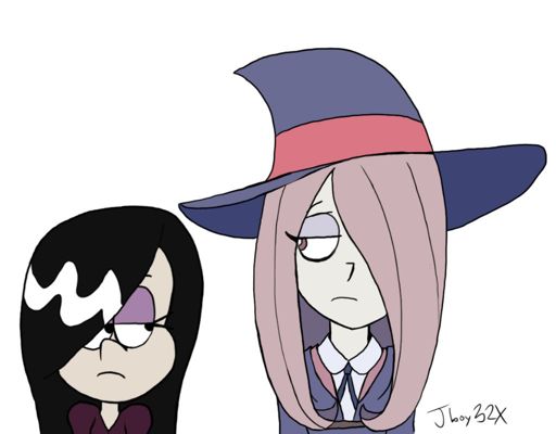 2girls haiku_(the_loud_house) hair_over_one_eye hat jboy32x little_witch_academia multiple_girls sucy_manbavaran the_loud_house white_background witch_hat