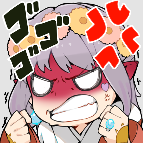 1girl angry bangs character_request chibi clenched_hands clenched_teeth eyebrows_visible_through_hair final_fantasy final_fantasy_xiv flower flower_wreath grey_background grey_hair hands_up haruken head_wreath japanese_clothes jewelry kimono long_hair lowres pink_flower pointy_ears portrait ring sidelocks simple_background solo teeth translation_request trembling v-shaped_eyebrows white_kimono yellow_flower