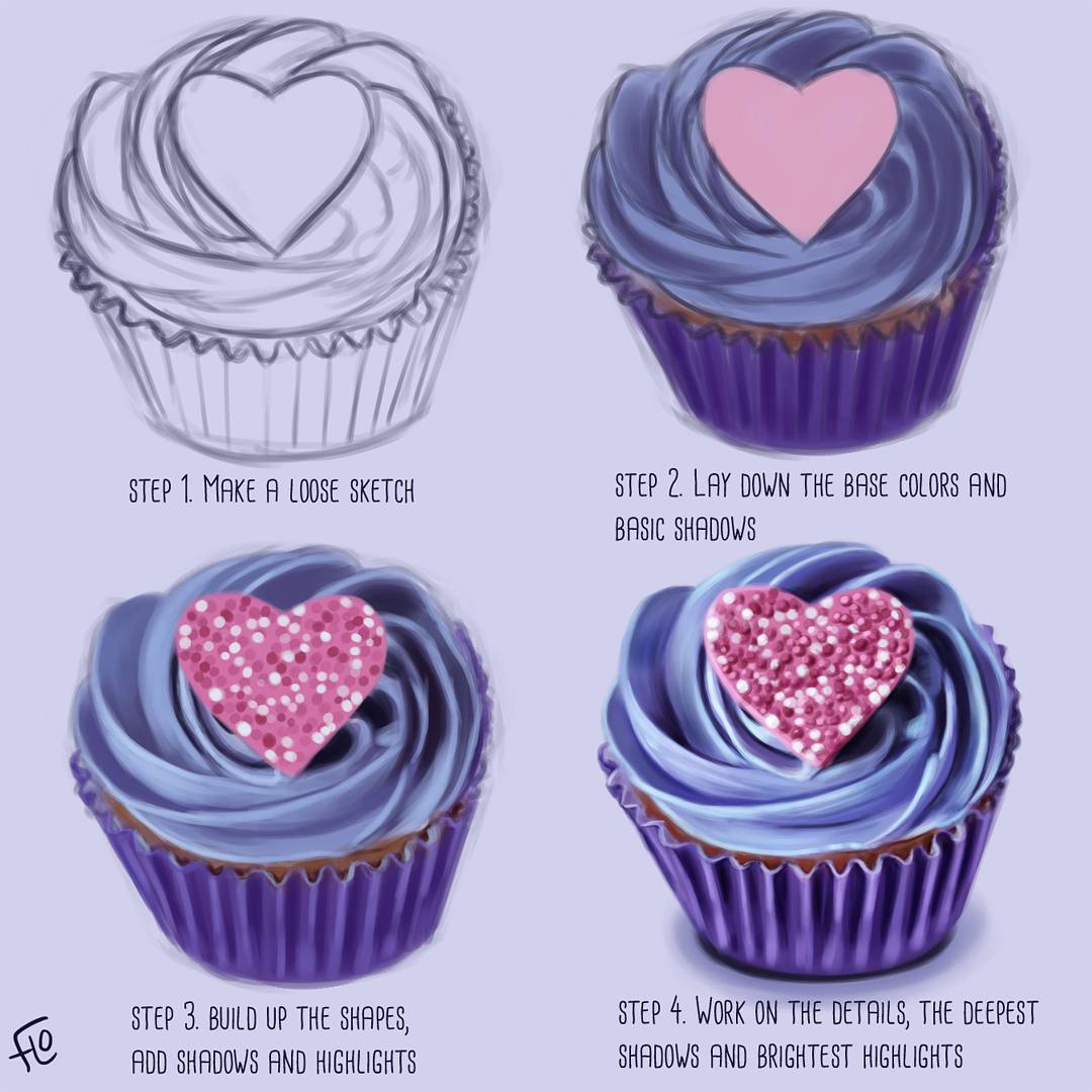 commentary english_commentary english_text floortjesart food heart how_to original purple_background purple_theme signature simple_background sweets