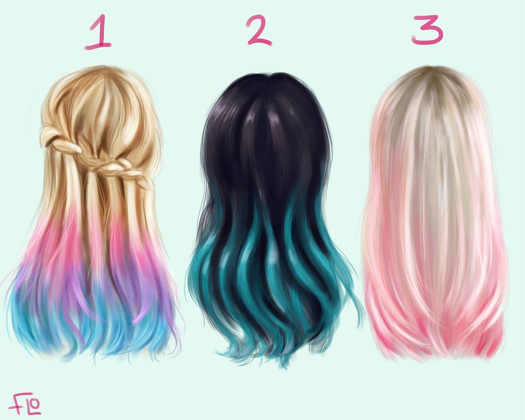 3girls commentary english_commentary floortjesart long_hair multicolored_hair multiple_girls number original photoshop_(medium) pink_hair realistic signature simple_background two-tone_hair