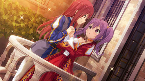 22/7 blush dress long_hair purple_hair satou_reika toujou_yuki twintails violet_eyes