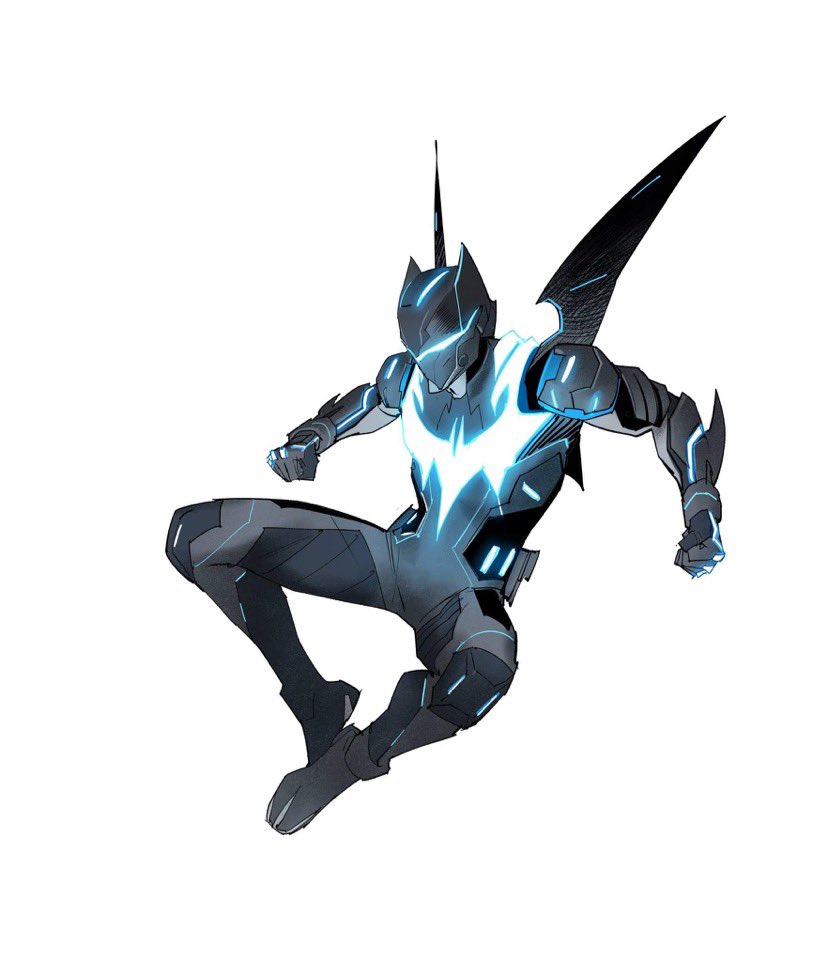 1boy batman_(series) batwing_(dc) clenched_hands dan_mora dc_comics floating glowing helmet looking_down mechanical_wings redesign solo superhero tokusatsu white_background wings