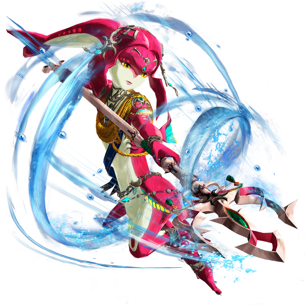 1girl anklet arms_up artist_request barefoot bracelet circlet closed_mouth colored_skin crystal fins fish_girl full_body head_fins holding holding_polearm holding_weapon hyrule_warriors:_age_of_calamity jewelry leg_up mipha motion_lines necklace official_art outstretched_arm polearm red_skin solo spear the_legend_of_zelda the_legend_of_zelda:_breath_of_the_wild transparent_background two-tone_skin water weapon white_skin yellow_eyes zora