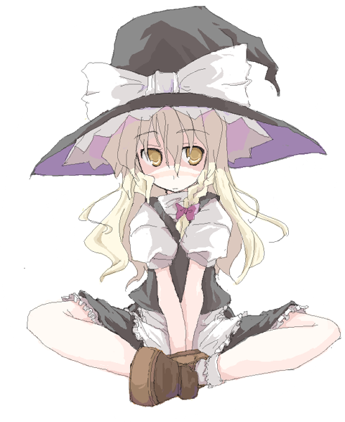 blonde_hair bow braid hair_bow hat kirisame_marisa loafers long_hair mochiki oekaki shoes side_braid touhou witch_hat yellow_eyes