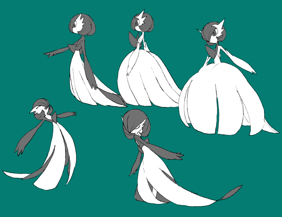 1girl apios1 aqua_background aqua_theme bad_id bad_pixiv_id bag bare_shoulders bob_cut closed_mouth colored_skin dress elbow_gloves error flat_chest from_side full_body gardevoir gen_3_pokemon gloves hair_over_one_eye happy leaning_forward mega_gardevoir mega_pokemon monochrome multicolored multicolored_skin multiple_views open_mouth outstretched_arm outstretched_arms pokemon pokemon_(creature) short_hair simple_background smile spread_arms standing strapless strapless_dress two-tone_skin