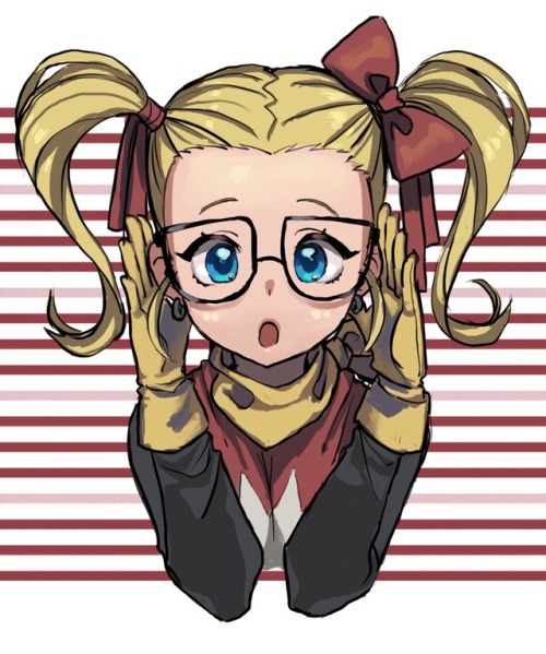 1girl blonde_hair blue_eyes dragon_quest dragon_quest_builders_2 earrings female_builder_(dqb2) glasses gloves jewelry long_hair looking_at_viewer open_mouth shousan_(hno3syo) twintails