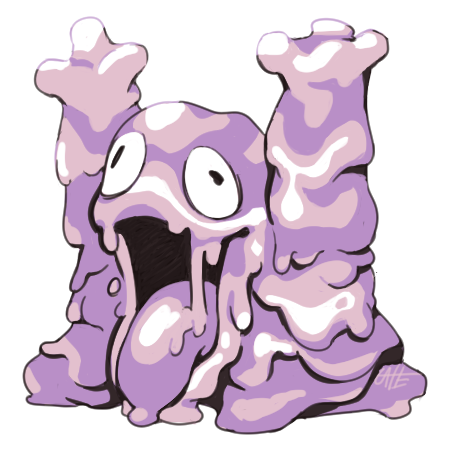 arms_up commentary creature english_commentary full_body gen_1_pokemon grimer lattemonster lowres monochrome no_humans pokemon pokemon_(creature) pokemon_(game) pokemon_rgby pokemon_rgby_(style) purple_theme simple_background solo white_background