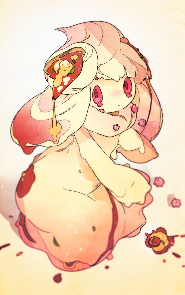 alcremie alcremie_(vanilla_cream) blurry blurry_foreground crying depth_of_field gen_8_pokemon kuroi_moyamoya looking_at_viewer no_humans parted_lips pokemon pokemon_(creature) solo tears