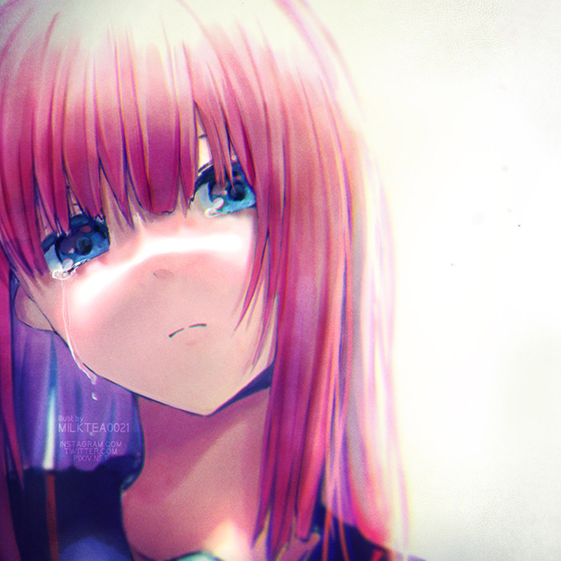 1girl bangs blue_eyes closed_mouth crying crying_with_eyes_open hair_between_eyes long_hair looking_at_viewer milktea_0021 open_mouth original pink_hair portrait shiny shiny_hair simple_background solo straight_hair tears watermark white_background