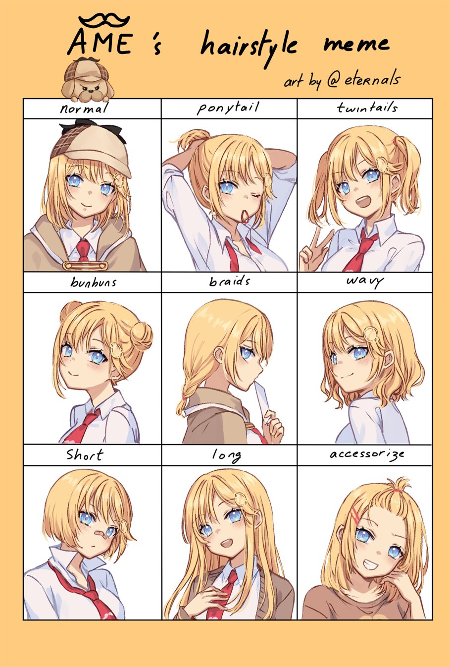 1girl bandaid bandaid_on_nose bangs blue_eyes braid braided_ponytail brown_jacket bubba_(watson_amelia) chart forehead hair_tie highres holding hololive hololive_english jacket long_hair necktie open_mouth shirt short_hair sidelocks smile solo ten-chan_(eternal_s) twintails virtual_youtuber watson_amelia white_shirt