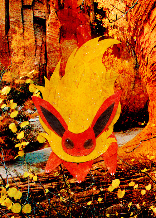botjira collage commentary english_commentary flareon gen_1_pokemon looking_at_viewer pokemon standing