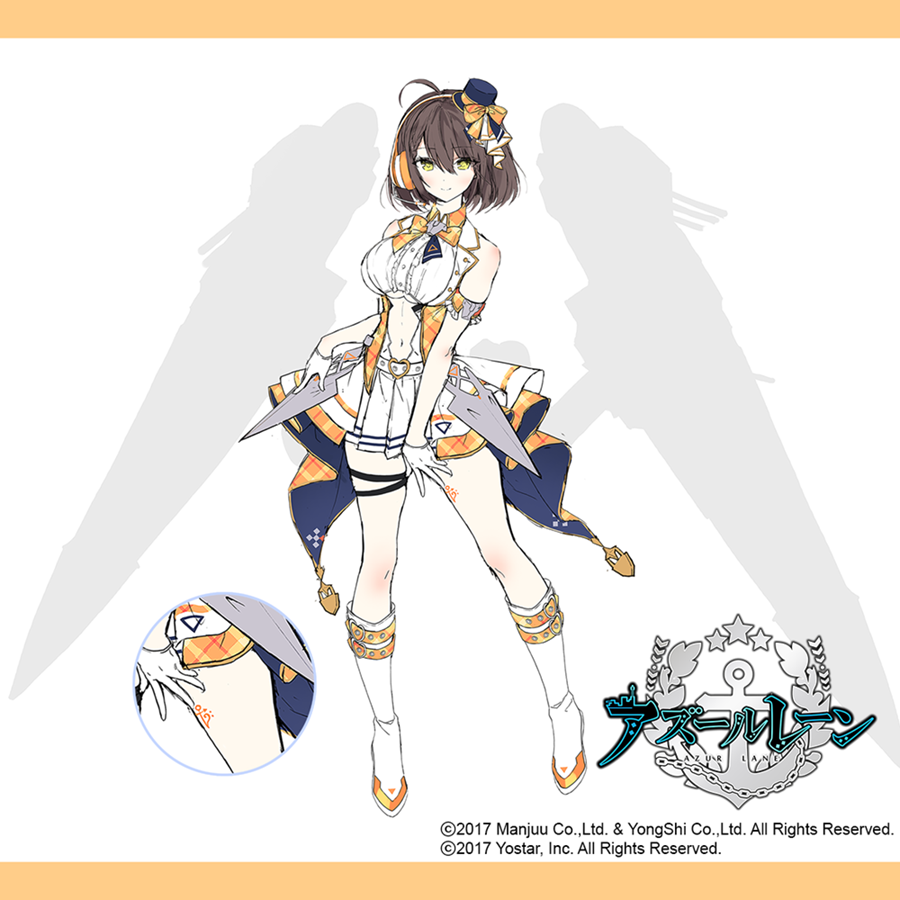 1girl azur_lane baltimore_(azur_lane) baltimore_(muse)_(azur_lane) bare_shoulders belt breasts brown_hair byulzzi clothing_cutout eyebrows_visible_through_hair gloves green_eyes hair_between_eyes half_gloves heart_belt large_breasts miniskirt official_art pleated_skirt rigging sketch skirt solo thigh_tattoo under_boob underboob_cutout white_belt white_gloves white_skirt