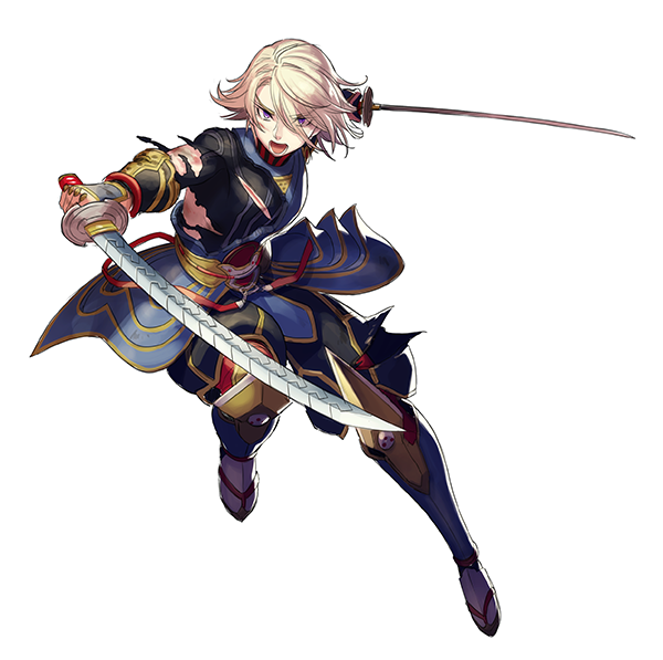 1boy adapted_costume armor blonde_hair blood dual_wielding enmto floating_hair gauntlets geta holding incoming_attack ivan_karelin japanese_armor male_focus open_mouth parody solo suneate sword tabi tiger_&amp;_bunny torn_clothes touken_ranbu transparent_background violet_eyes weapon