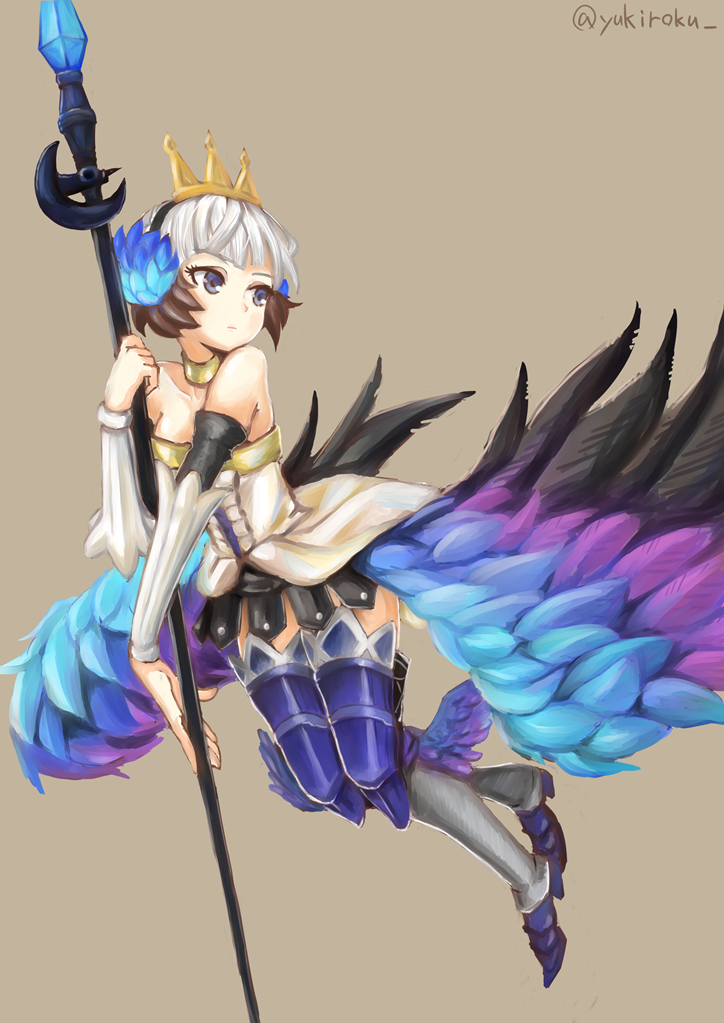 1girl armor artist_name boots crown gwendolyn_(odin_sphere) hairband holding holding_spear holding_weapon odin_sphere polearm spear umiroku weapon winged_footwear