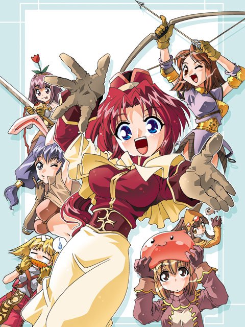 6+girls :3 acolyte_(ragnarok_online) animal_on_head archer_(ragnarok_online) armor backpack bag bandages bandana bangs black_skirt blonde_hair blue_background blue_eyes blue_shirt blush bow_(weapon) breastplate breasts brown_capelet brown_dress brown_eyes brown_gloves brown_hair brown_headwear capelet carrot chest_guard closed_mouth commentary cowboy_shot crying dress eating eyebrows_visible_through_hair flower flower_on_head food gloves hair_between_eyes holding holding_bow_(weapon) holding_food holding_sword holding_weapon long_hair long_skirt long_sleeves looking_at_viewer looking_to_the_side mage_(ragnarok_online) medium_breasts medium_hair merchant_(ragnarok_online) mizuki_hitoshi moneybag multiple_girls nose_blush novice_(ragnarok_online) on_head one_eye_closed open_mouth ponytail poring purple_hair ragnarok_online reaching_out red_shorts shiny shiny_hair shirt short_hair short_sleeves shorts shrug_(clothing) skirt sleeveless sleeveless_shirt spoken_sweatdrop sweatdrop sword swordsman_(ragnarok_online) thief_(ragnarok_online) tongue tongue_out violet_eyes weapon white_capelet white_skirt yellow_gloves