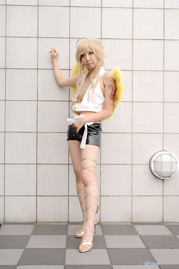 benten blonde_hair cosplay halter_top high_heels laces naka_aru photo sandals shorts wings zone-00