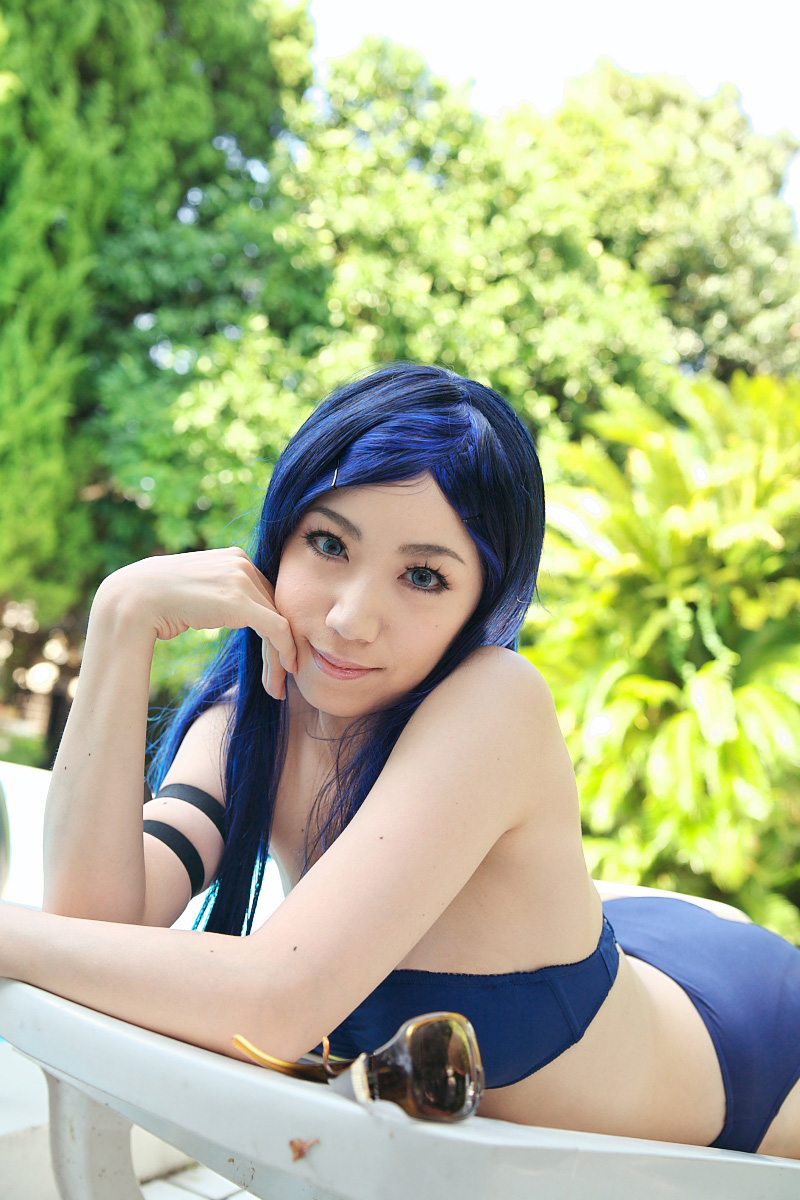 armband bikini blue_hair cosplay kuga_natsuki mai_hime miyuki photo pool swimsuit