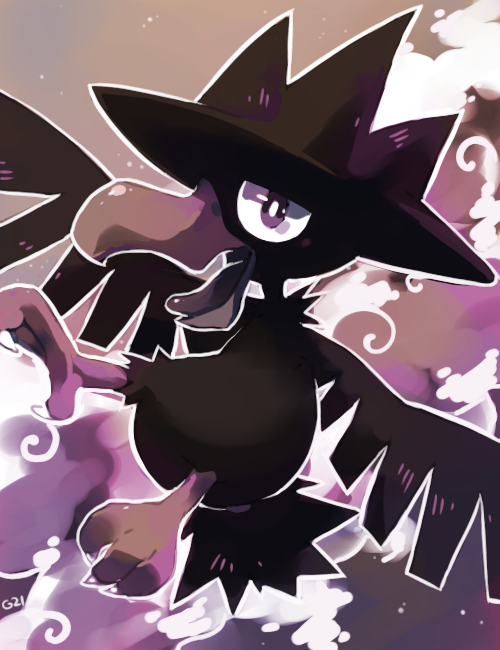 bird commentary creature english_commentary full_body gen_2_pokemon looking_at_viewer murkrow no_humans pinkgermy pokemon pokemon_(creature) signature solo violet_eyes