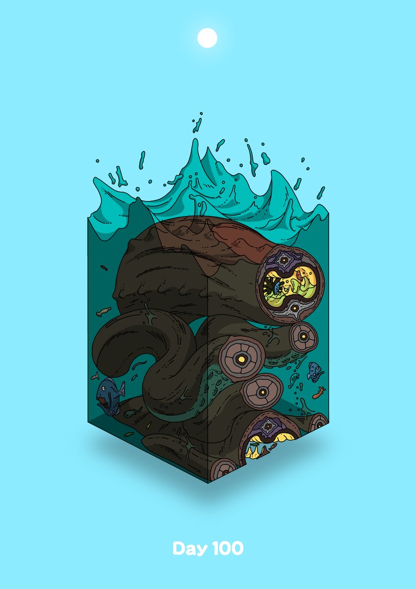 aqua_background cross-section diorama fangs fish gozz highres isometric no_humans ocean original sea_monster sun tentacles underwater