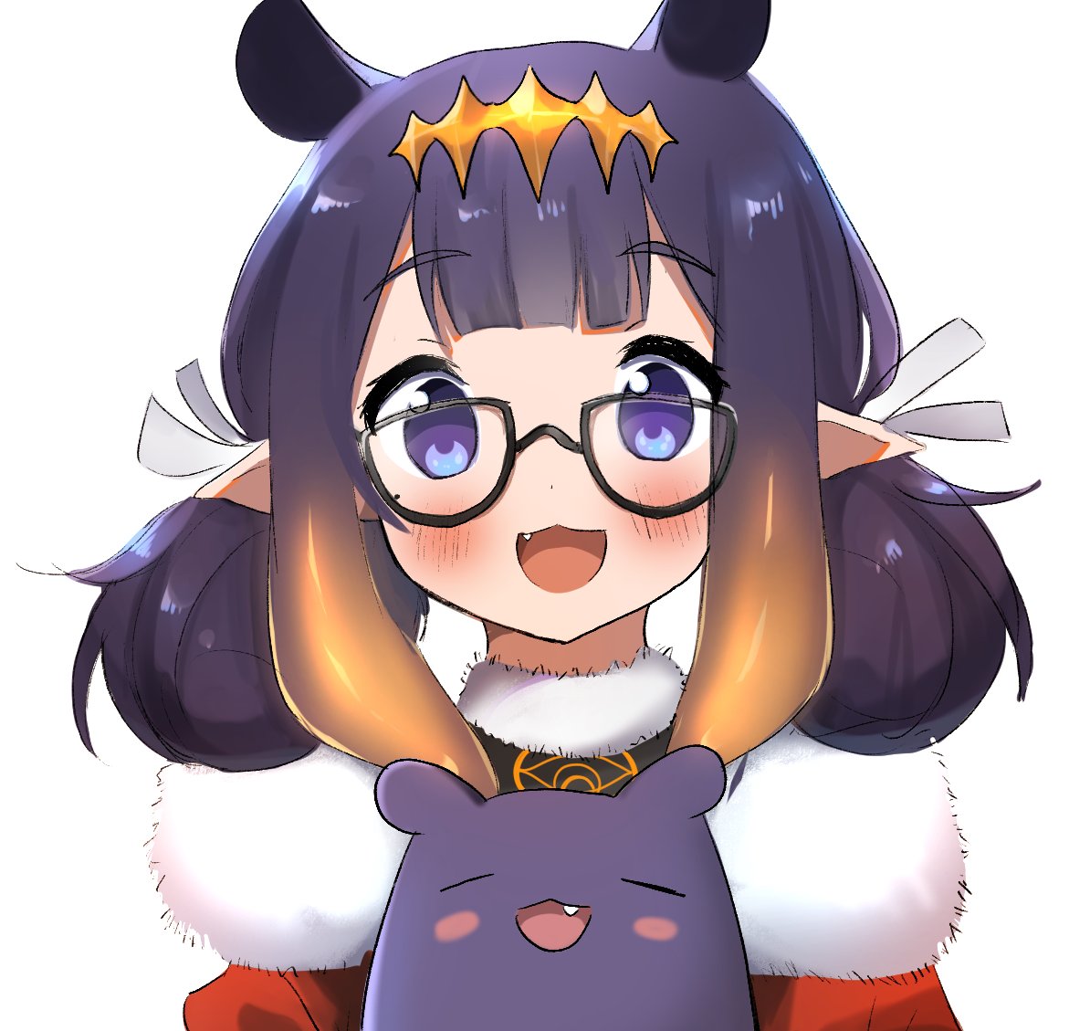 1girl bangs blunt_bangs fur_trim glasses halo hololive hololive_english long_hair looking_at_viewer maru_ccy ninomae_ina'nis pointy_ears purple_hair solo tako_(ninomae_ina'nis) tentacle_hair tentacles violet_eyes virtual_youtuber