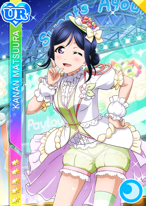 blue_hair blush character_name dress long_hair love_live!_school_idol_festival love_live!_sunshine!! matsuura_kanan smile violet_eyes wink