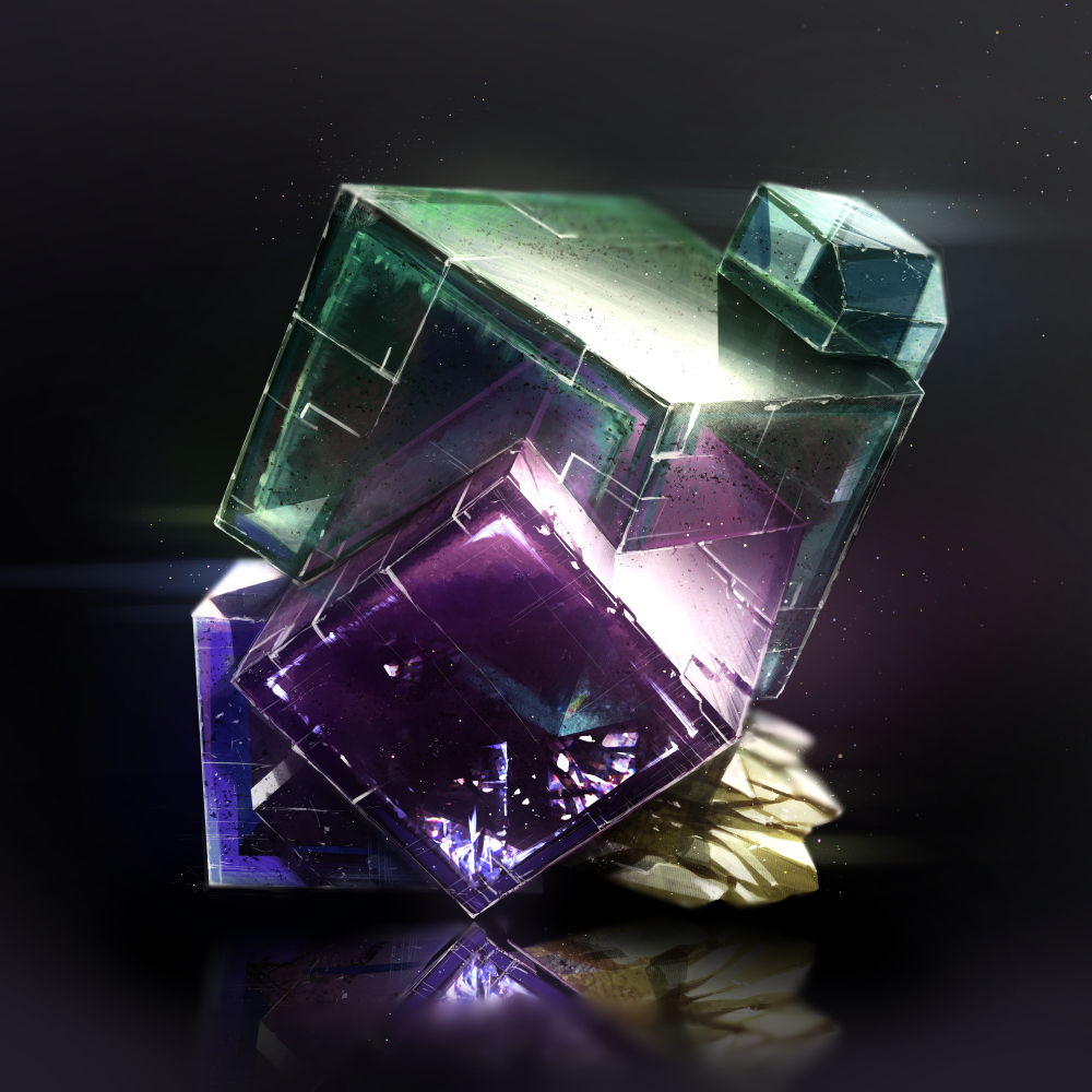 black_background cluseller crystal cube light_particles no_humans original reflection shiny simple_background still_life