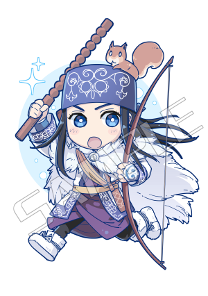 1girl ainu ainu_clothes animal animal_on_head asirpa black_hair black_pants blue_bandana blue_eyes blush boots bow_(weapon) cape chibi commentary ear_piercing earrings full_body fur_cape golden_kamuy hoop_earrings inputanimeoutput jewelry long_hair long_sleeves looking_at_viewer lowres on_head open_mouth pants piercing running sample sheath solo sparkle squirrel transparent_background weapon white_cape white_footwear wide_sleeves