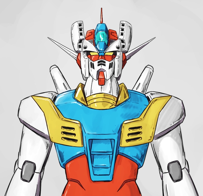 arms_at_sides commentary_request crossover gundam looking_at_viewer mazinger_z mazinger_z_(mecha) mecha mobile_suit_gundam niiyan no_humans robot rx-78-2 simple_background