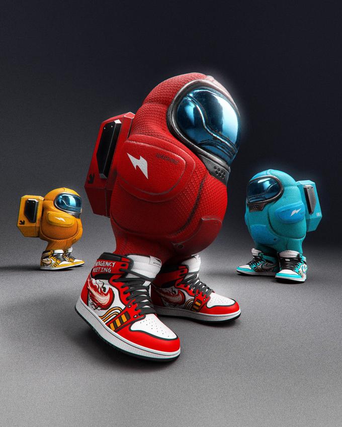 3d 3others among_us black_background blue_footwear commentary english_commentary grey_background md5_mismatch meme multiple_others no_humans red_footwear resolution_mismatch rtfktstudios shoes simple_background sneakers solo_focus source_larger spacesuit two-tone_background yellow_footwear