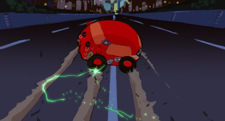 akira animal building bumper_sticker city crossover guinea_pig molcar night no_humans outdoors parody pui_pui_molcar sparks ssm_hitmon tears tire