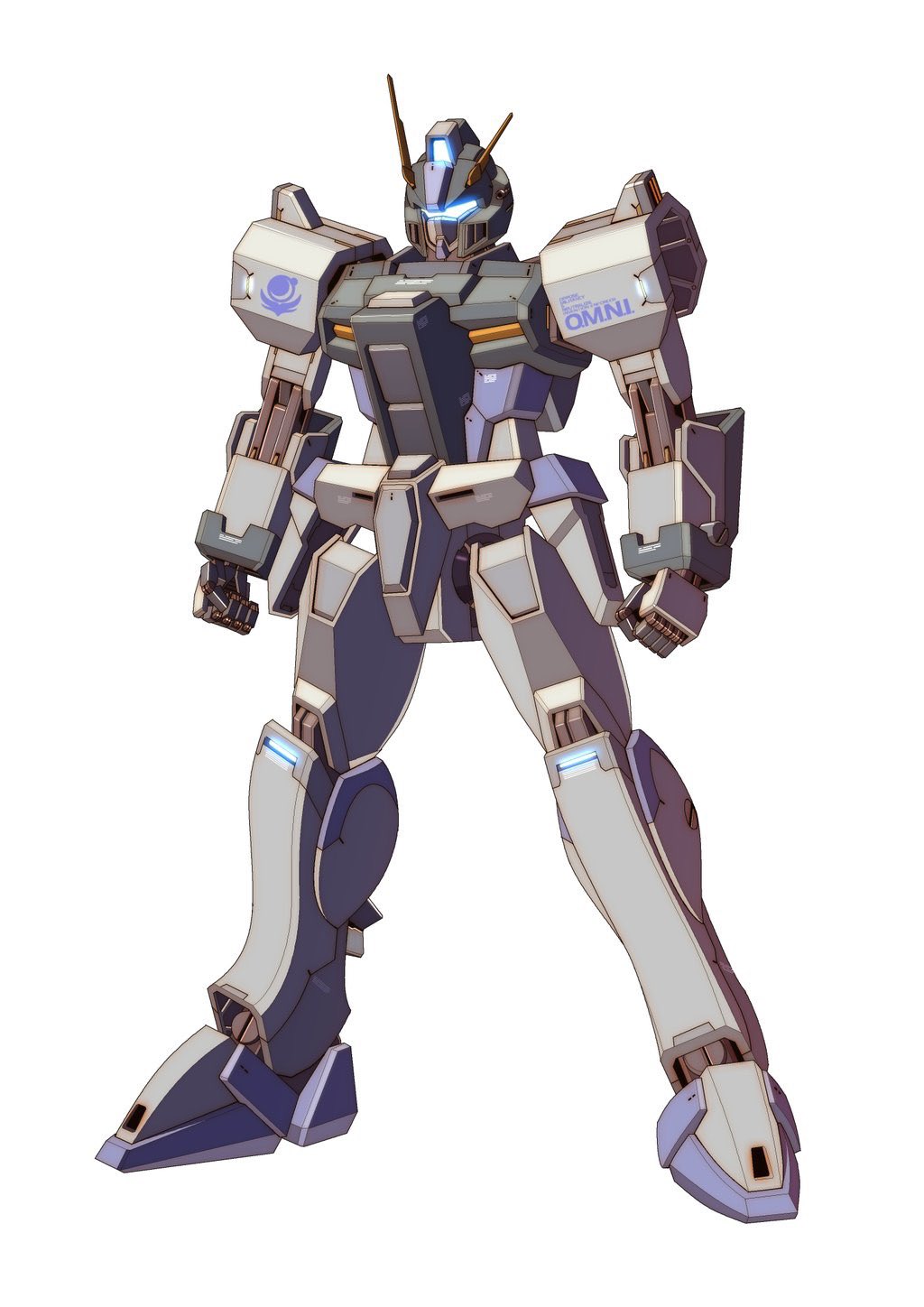 clenched_hands glowing gundam gundam_seed highres joy_(cyber_x_heaven) looking_down mecha no_humans science_fiction solo standing strike_dagger visor white_background