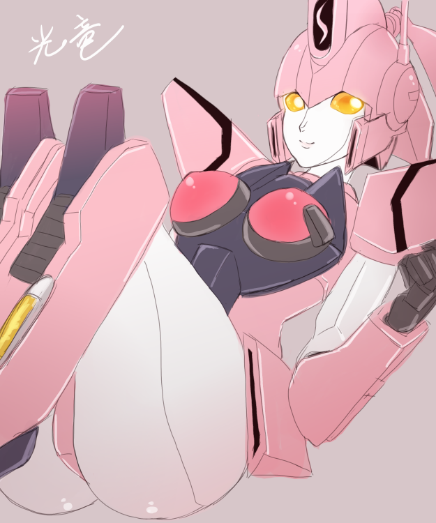 1girl akycoo ass breasts clenched_hand grey_background kouryuu_(gaogaigar) looking_at_viewer mecha no_humans radio_antenna science_fiction sitting small_breasts smile solo yellow_eyes yuusha_ou_gaogaigar yuusha_ou_gaogaigar_final yuusha_series