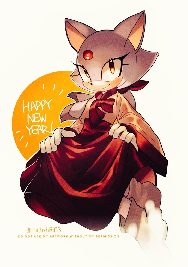 1girl alternate_costume alternate_hairstyle animal_ears animal_nose blaze_the_cat blush bow closed_mouth commentary english_commentary english_text furry hanbok happy happy_new_year high-waist_skirt korean_clothes long_skirt long_sleeves looking_at_viewer new_year outline ponytail red_neckwear red_skirt shiny shiny_clothes signature simple_background skirt skirt_hold smile solo sonic_rush sonic_the_hedgehog sucho tail tied_hair twitter_username white_background white_outline wide_sleeves yellow_eyes