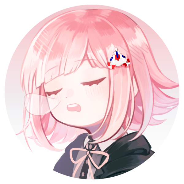 1girl bangs blush border closed_eyes dangan_ronpa_(series) dangan_ronpa_2:_goodbye_despair eyebrows_visible_through_hair face hair_ornament hairclip hood light_brown_hair nanami_chiaki neck_ribbon open_mouth pink_ribbon portrait raonal97 ribbon short_hair simple_background sleeping smile solo spaceship_hair_ornament symbol_commentary upper_teeth white_background white_border