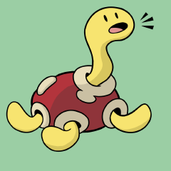 :o black_eyes colored_skin commentary creature english_commentary full_body gen_2_pokemon green_background lowres no_humans notice_lines open_mouth pokemon pokemon_(creature) pokemon_(game) pokemon_gsc roxlyn166 shuckle simple_background solid_oval_eyes tongue yellow_skin