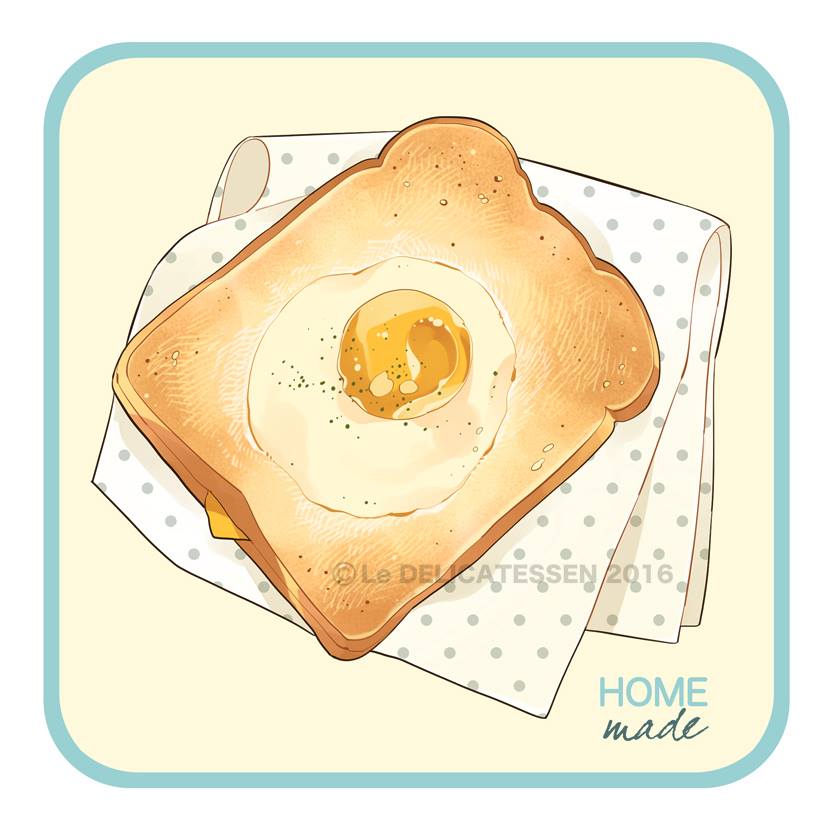bread egg egg_yolk english_text food food_focus le_delicatessen napkin no_humans original pepper simple_background toast white_background