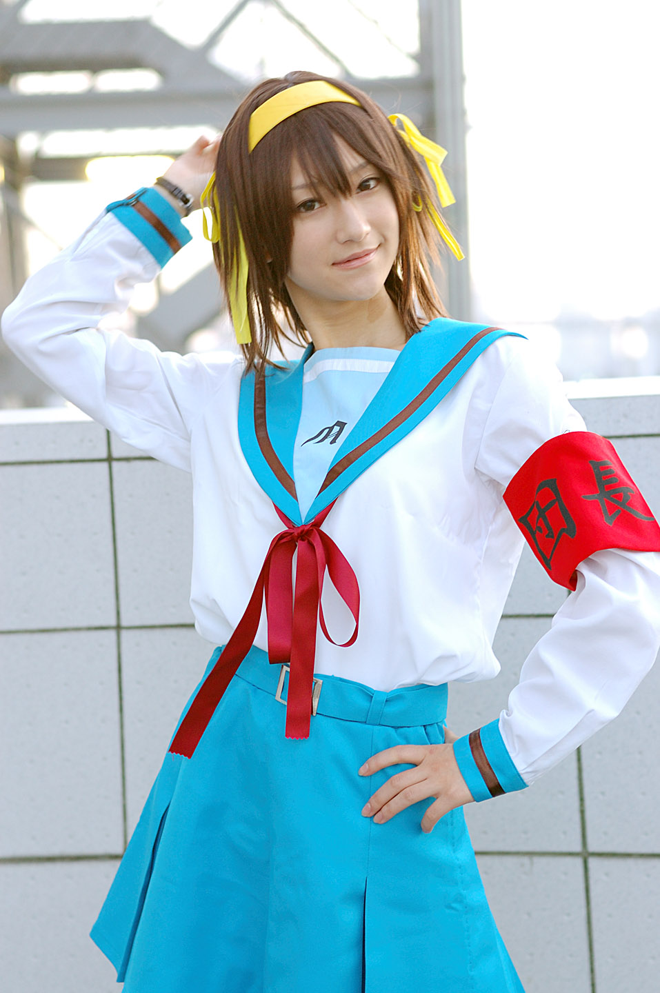 armband cosplay hair_ribbons photo remon sailor_uniform school_uniform suzumiya_haruhi suzumiya_haruhi_no_yuuutsu