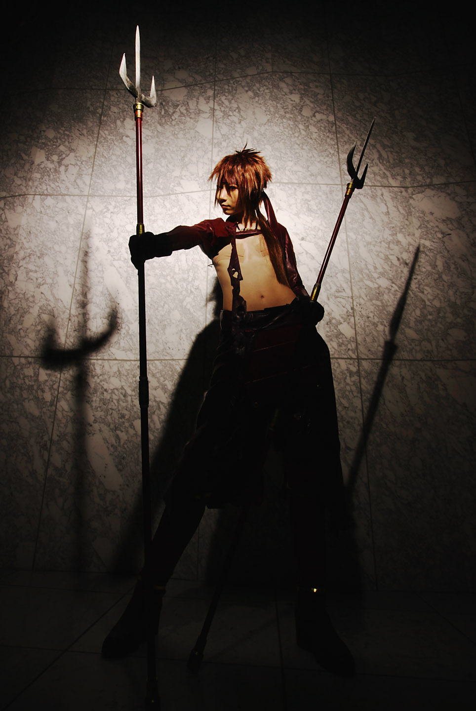 boob_tape cosplay houtou_singi_(model) photo sengoku_basara spears torn_clothes yukimura_sanada