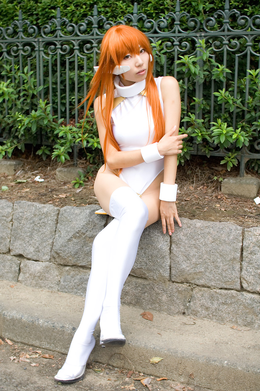 bodysuit cosplay hisame_chirumi lycra orange_hair photo serio spandex thigh-highs to_heart