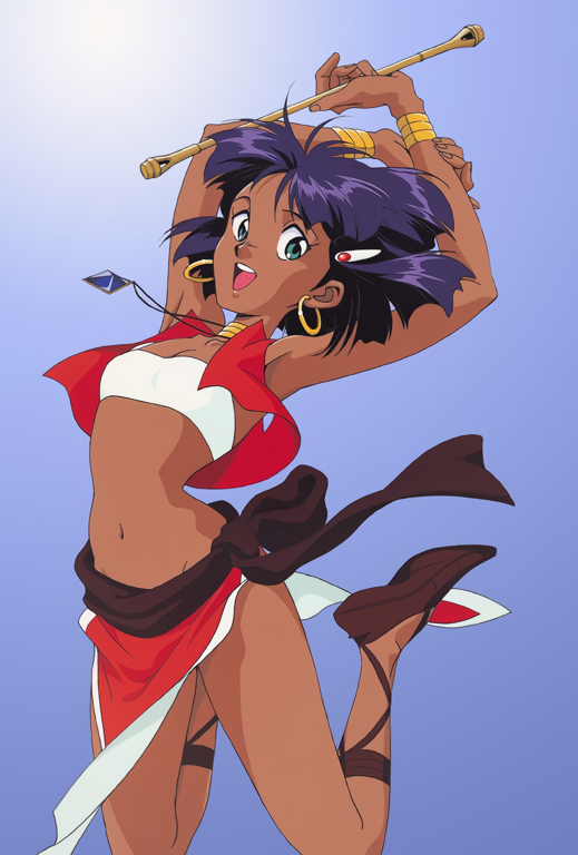 1990s_(style) 1girl breasts dark_skin dark-skinned_female fushigi_no_umi_no_nadia nadia official_art short_hair solo