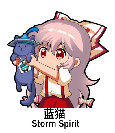 1girl animal bow cat chibi chinese_commentary chinese_text commentary_request cosplay defense_of_the_ancients dota_2 english_text eyebrows_visible_through_hair fujiwara_no_mokou hair_between_eyes hair_bow holding holding_animal holding_cat jokanhiyou long_hair lowres meme red_eyes short_sleeves silver_hair storm_spirit_(dota_2) storm_spirit_(dota_2)_(cosplay) suspenders touhou translation_request very_long_hair