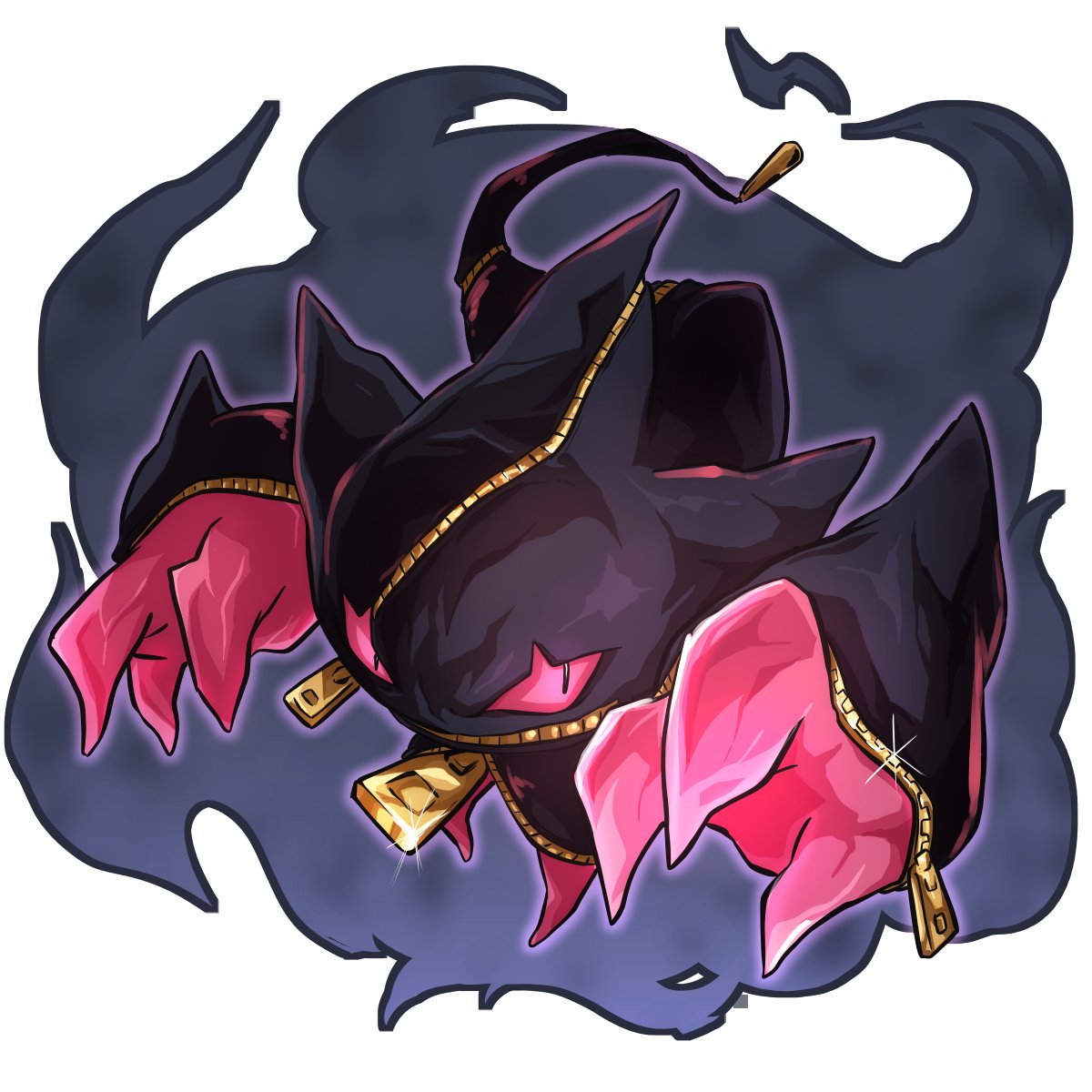 banette claws commentary_request energy full_body gen_3_pokemon glint glowing highres looking_to_the_side making-of_available mega_banette mega_pokemon no_humans pokemon pokemon_(creature) poyo_party solo zipper zipper_pull_tab